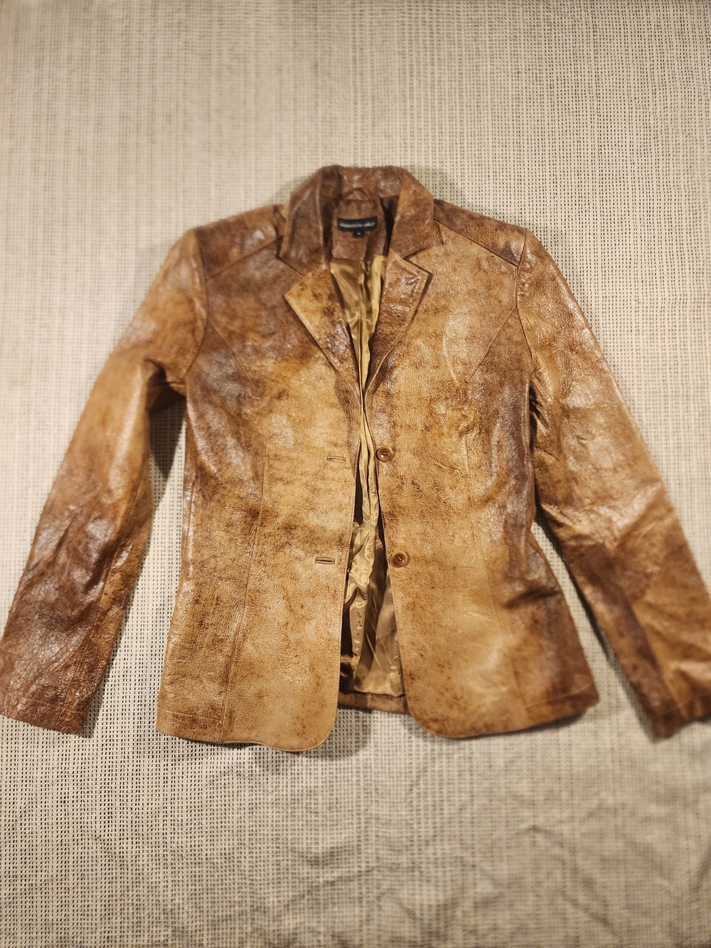 Elements by Vakko Brown Distressed Leather Blazer Jacket Y2K Vintage M